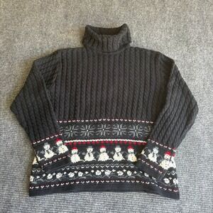 Cotton Country Parkhurst Snowman Cable Knit Turtleneck Sweater Black Mens Medium
